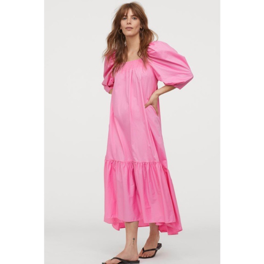 H&M Pink Puffed Sleeve Cotton Dress Size L